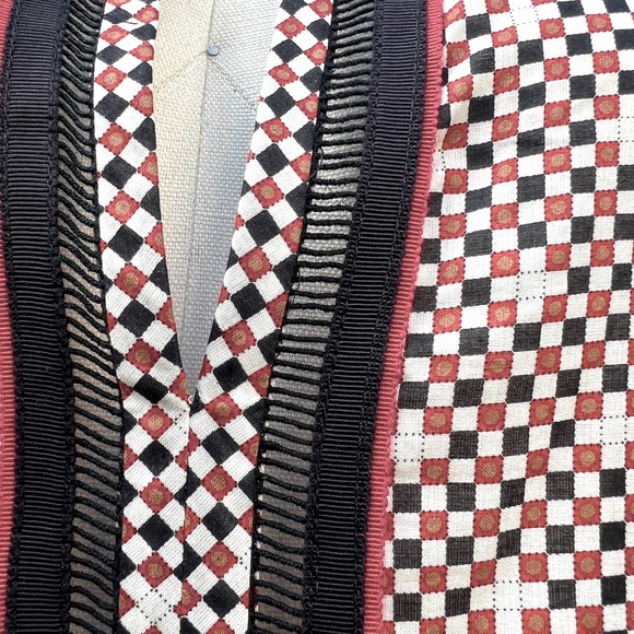 Tory, Burch, top, size 8, color, off-white, black, and red checkerboard pattern. - Picture 3 of 14